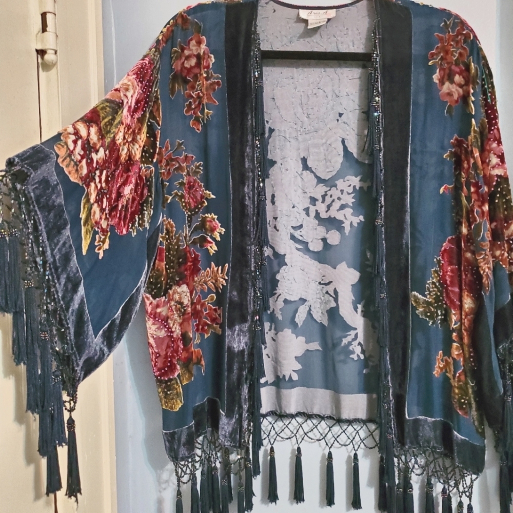 VELVET Burnout BEADED Kimono Jacket